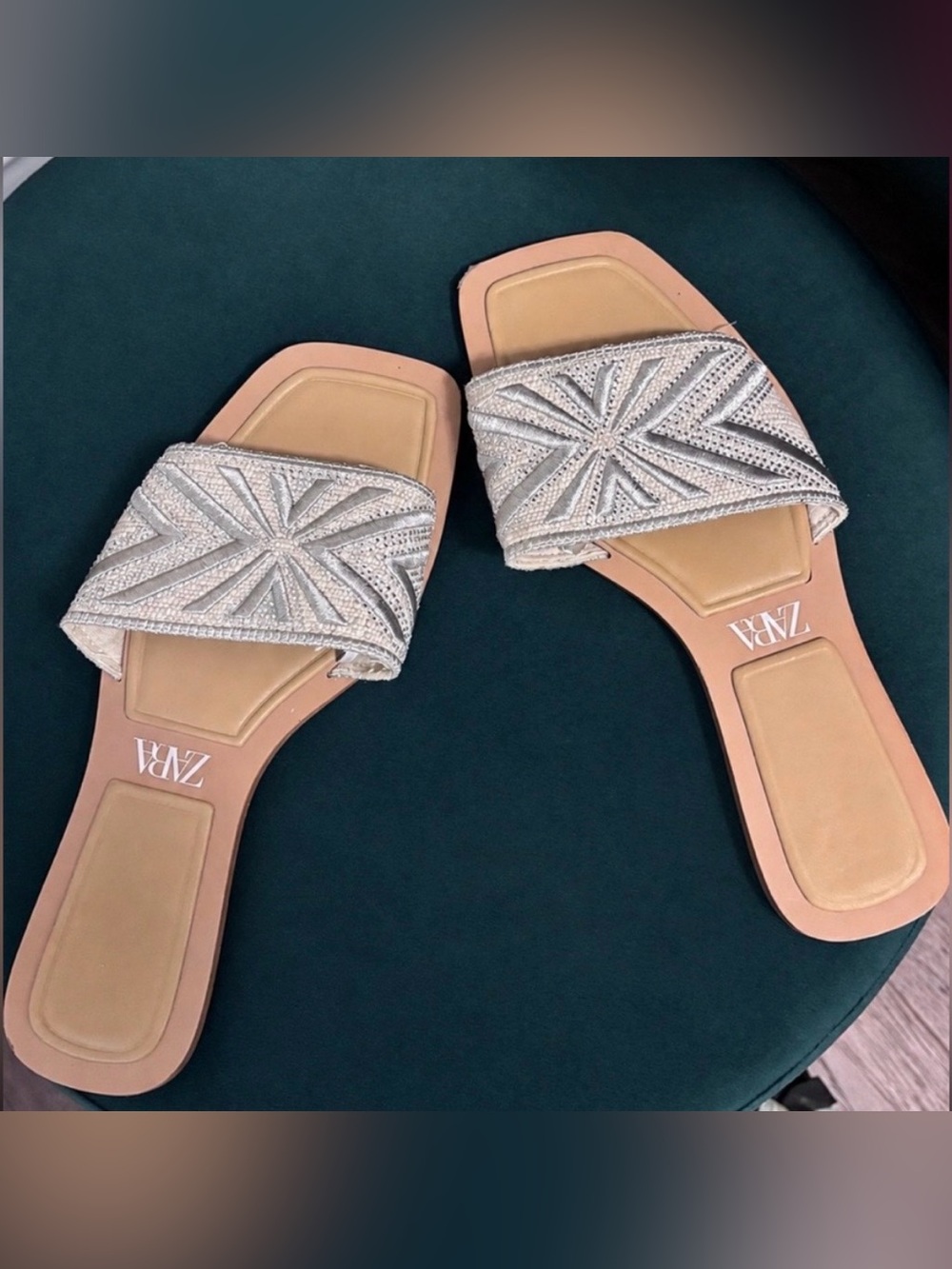 Zara Rhinostone fabric Slide sandals/ flats
